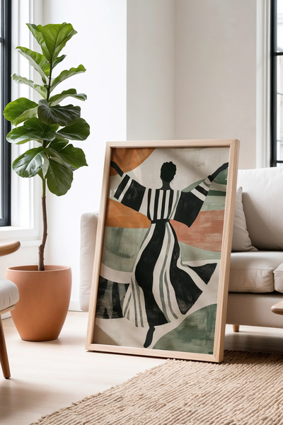 HİGUERA Ζωγραφική τοίχου σε σκελετό από φυσικό ξύλο με ασπρόμαυρη φιγούρα σε ...