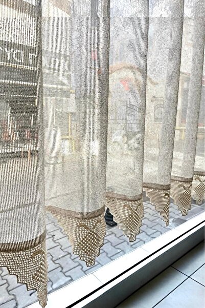 osmanlıhan Fileli Makrome Buldan Dokuma Ekru El Işi Dantelli Tül Perde