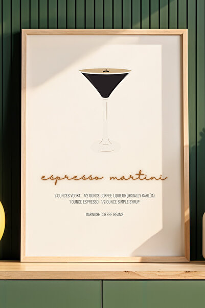 HİGUERA Εσπρέσο Martini BAR Ζωγραφική τοίχου κουζίνας με φυσικό ξύλινο πλαίσιο