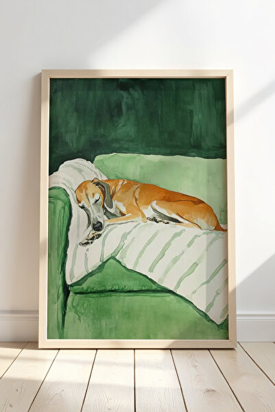 HİGUERA Sleepy Dog σε Πράσινο Κάθισμα Πίνακας Τοίχου με Φυσικό Ξύλινο Πλαίσιο