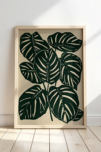 HİGUERA Εικονογράφηση φυτού Monstera Πίνακας τοίχου με φυσικό ξύλινο πλαίσιο