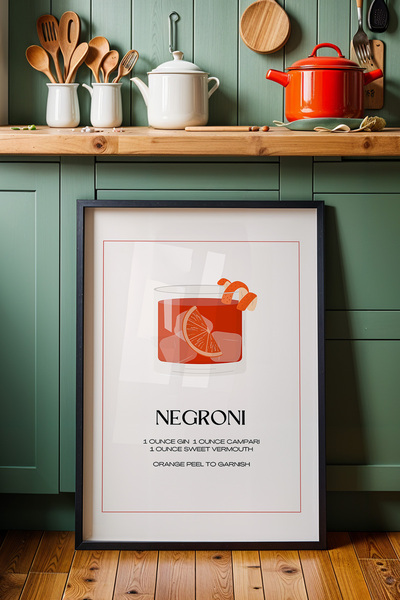 HİGUERA Πίνακας τοίχου κουζίνας Negroni BAR με φυσικό ξύλινο πλαίσιο