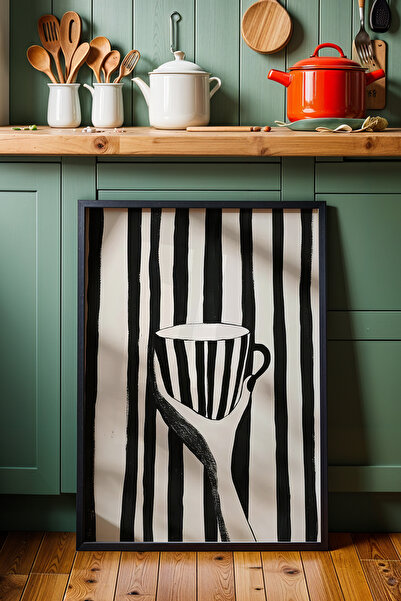 HİGUERA Ασπρόμαυρο ριγέ φλιτζάνι καφέ KTB Ζωγραφική τοίχου κουζίνας με φυσικό...