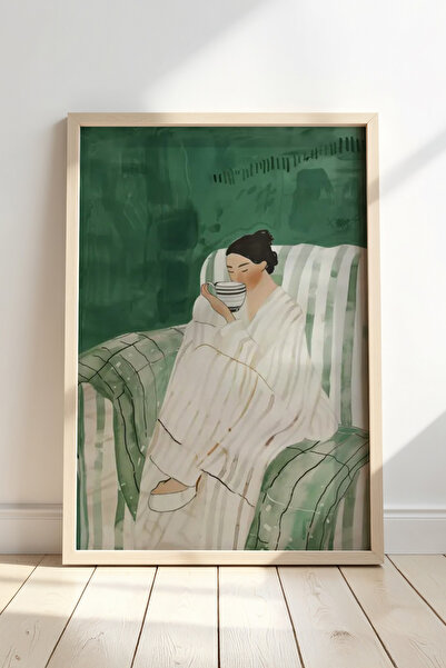 HİGUERA Ζωγραφική τοίχου με θέμα το Hot Coffee Enjoyment με φυσικό ξύλινο πλα...