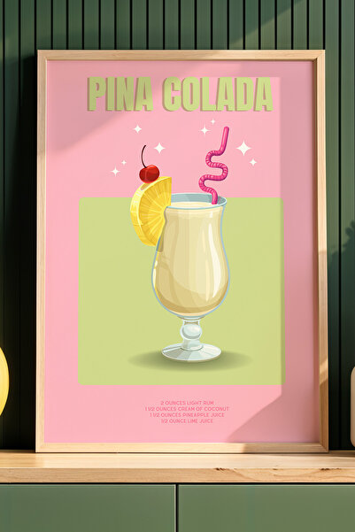HİGUERA Pina Colada Cocktail Διακόσμηση Κουζίνας Πίνακας με Φυσικό Ξύλινο Πλα...