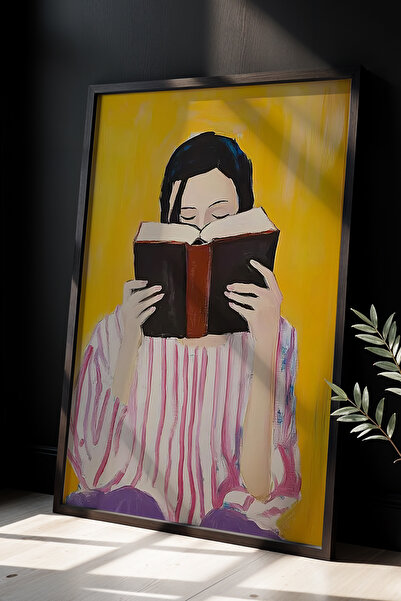 HİGUERA Γυναίκα που διαβάζει Βιβλίο Φιγούρα σε κίτρινο τόνο Πίνακας με φυσικό...