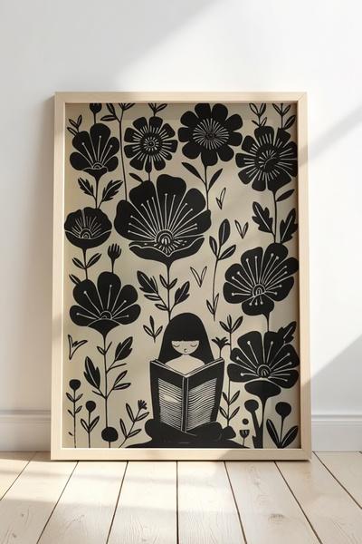 HİGUERA Κορίτσι που διαβάζει βιβλίο και Flower Garden Concept Πίνακας τοίχου ...