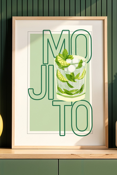 HİGUERA Mojito Cocktail Bar Illustration BAR Ζωγραφική τοίχου κουζίνας με φυσ...