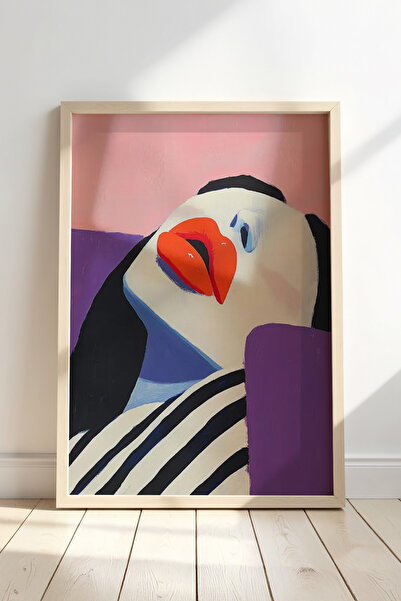 HİGUERA Γυναικείο πορτρέτο Pop Art με ζωηρά χρώματα Πίνακας με φυσικό ξύλινο ...