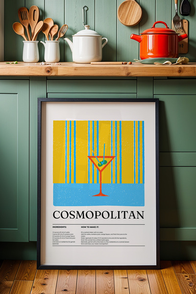 HİGUERA Cosmopolitan Cocktail BAR Ζωγραφική τοίχου κουζίνας με φυσικό ξύλινο ...