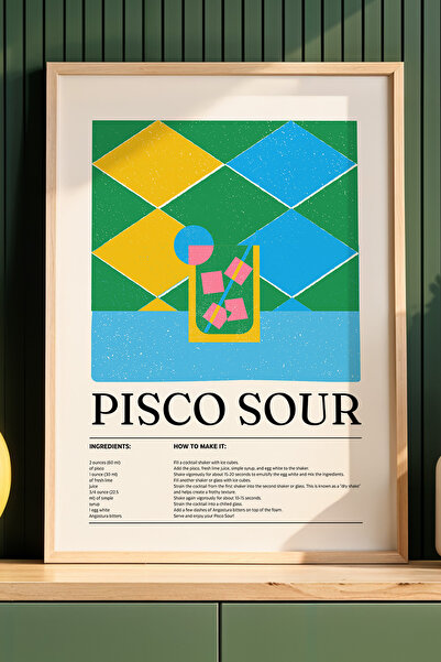 HİGUERA Pisco Sour Cocktail BAR Ζωγραφική τοίχου κουζίνας με φυσικό ξύλινο πλ...