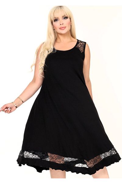 Kheos Chest and Back Lace Low-Cut Hem Ruffle Detail Plus Size Design Dress