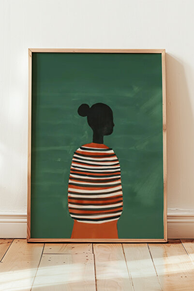 HİGUERA Μινιμαλιστικό Γυναικείο Πράσινο Τόνδα Πίνακας Τοίχου με Φυσικό Ξύλινο...