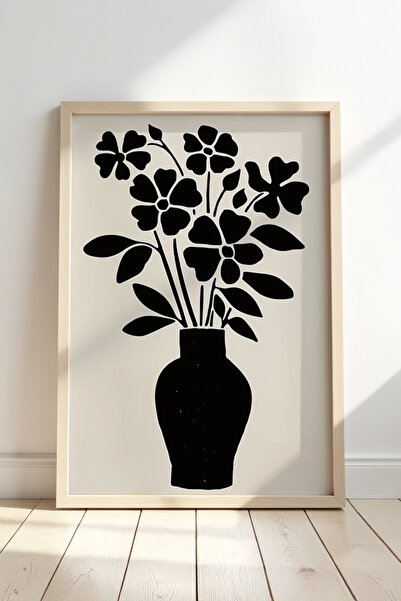 HİGUERA Βάζο λουλουδιών μαύρης σιλουέτας - Εκπληκτική αντίθεση ζωγραφική τοίχ...
