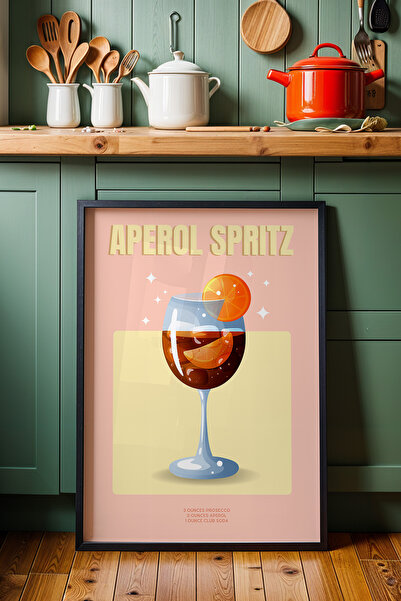 HİGUERA Επιτραπέζιο διακόσμησης κουζίνας Aperol Spritz με φυσικό ξύλινο πλαίσιο