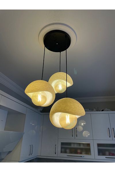 DREAM MODE 3-Piece Modern Pendant Lamp Chandelier – Concrete Texture, Stylish Design Living Room-Lounge (Rustic Bulb with Gift)
