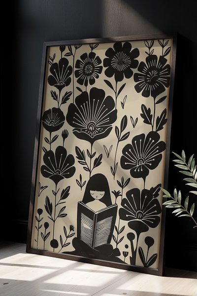 HİGUERA Κορίτσι που διαβάζει βιβλίο και Flower Garden Concept Πίνακας τοίχου ...