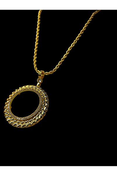 stainless steell Leyal Tam Altın Çerçeveli Kolye (Altın Kaplama)