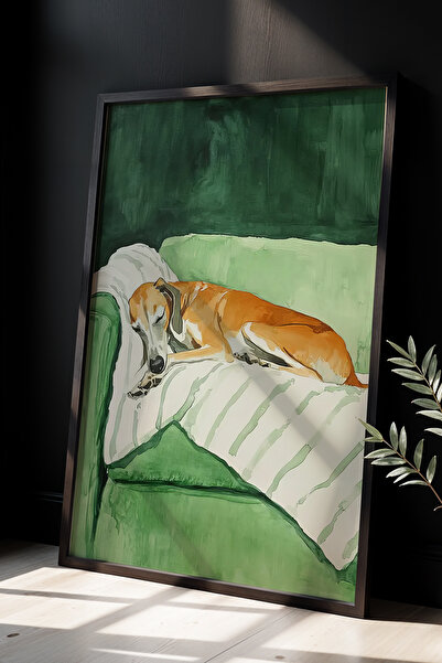 HİGUERA Sleepy Dog σε Πράσινο Κάθισμα Πίνακας Τοίχου με Φυσικό Ξύλινο Πλαίσιο