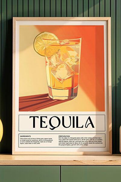 HİGUERA Tequila Retro BAR Ζωγραφική τοίχου κουζίνας με φυσικό ξύλινο πλαίσιο