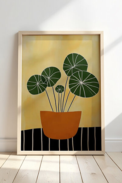 HİGUERA Lotus Plant Minimal Decorative Wall Art Pictură într-un cadrul din le...