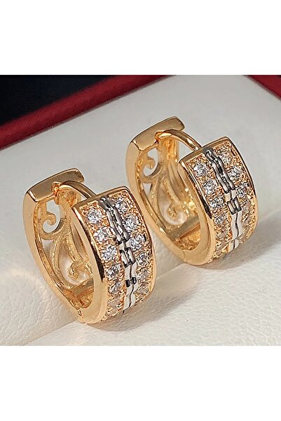 reyselstyle Altın Kaplama Zirkon Taşlı Lüks Halka Küpe