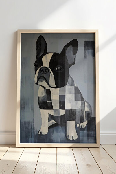 HİGUERA Μοντέρνο γεωμετρικό γαλλικό μπουλντόγκ ζωγραφική τοίχου με φυσικό ξύλ...