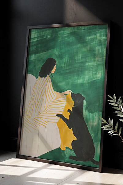 HİGUERA Μαύρος σκύλος και γυναίκα που σαλεύουν τον ιδιοκτήτη Πίνακας τοίχου μ...