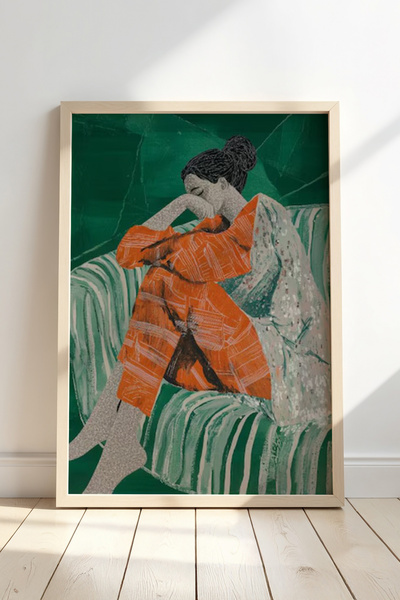 HİGUERA Πορτοκαλί πιτζάμες με λεπτομέρεια γυναικεία θέμα - καλλιτεχνικό και ε...