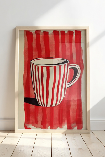 HİGUERA Κόκκινη και λευκή ριγέ κούπα με λεπτομέρεια μοντέρνα τέχνη γραμμής Πί...