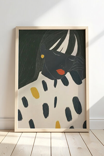 HİGUERA Επιτραπέζιο ζωγραφική με φυσικό ξύλινο πλαίσιο με μινιμαλιστική γυναι...