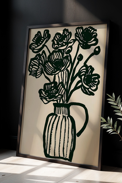 HİGUERA Μαύρο σχέδιο μπουκέτο λουλουδιών - Μινιμαλιστική αισθητική ζωγραφική ...