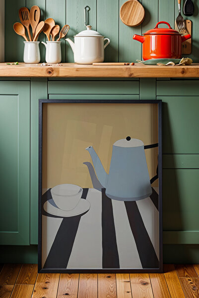 HİGUERA Nostalgic Teapot and Cup – Πίνακας τοίχου κουζίνας με φυσικό ξύλινο π...