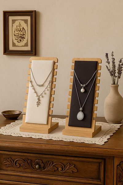 segalife Set of 2 Decorative Wooden Organizer - Necklace and Bracelet Accessory Organizer (Black-Cream) Gift
