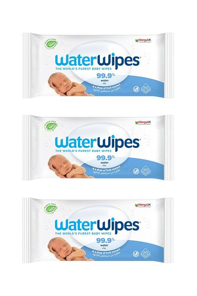 WaterWipes Original Plastic Free Baby Wipes, 180 Wipes (PACK OF 3)