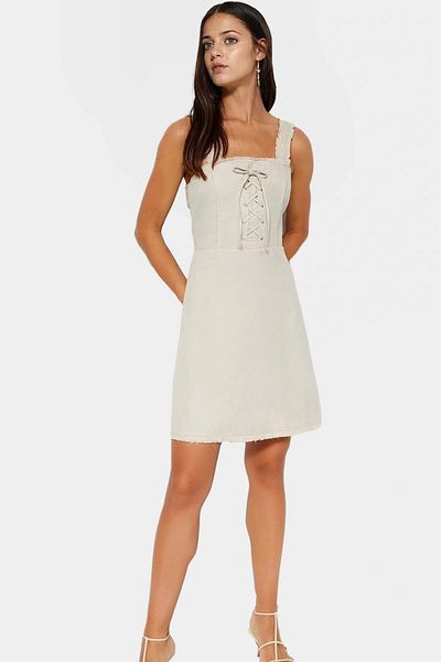 PayBuy Women's Mini a Line Gabardine Dress Lace-Up Square Collar Summer Casual Durable Material Distinguished
