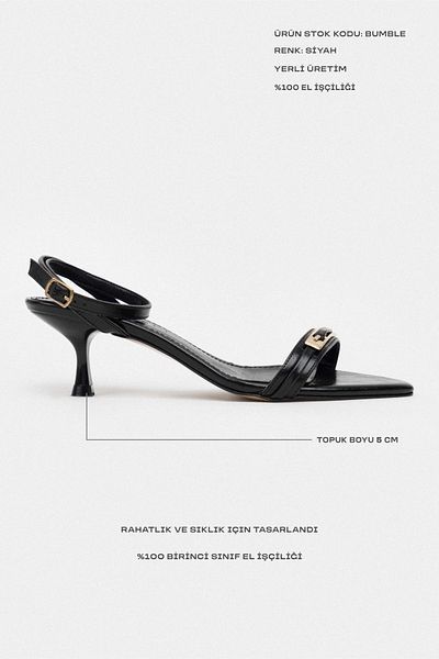 NİŞANTAŞI SHOES Bumble Black Patterned Matte Ankle Strap Buckle Detail Women's Heeled Shoes