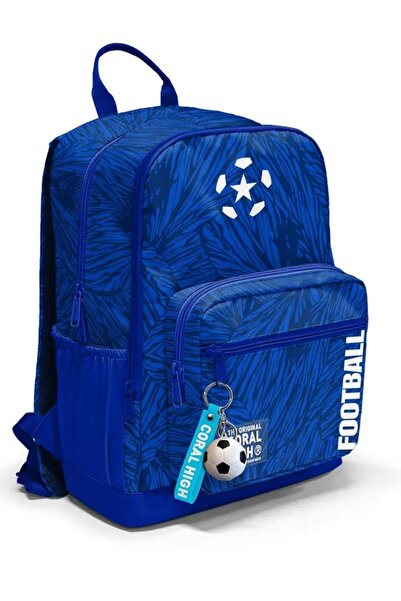 Coral High Navy Blue Saks Football Patterned School Backpack 23697