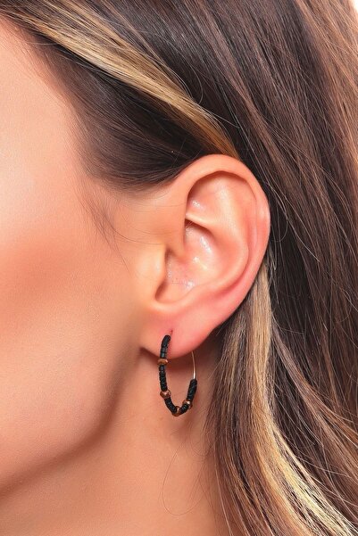 LABALABA Kadın Bronz Metal Boncuk Detaylı Siyah Kum Boncuk Geçirmeli Model Ha...