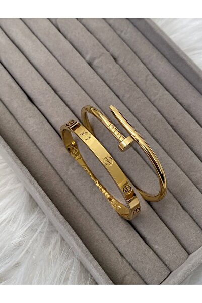 Perry Accesories 5 yonca çift taraflı beyaz mineli çivi ve taşlı model çelik kelepçe seti 3 lü çelik set