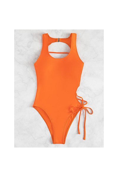 EZRA Orange One Piece Women's Swimsuit with Rope Detail
