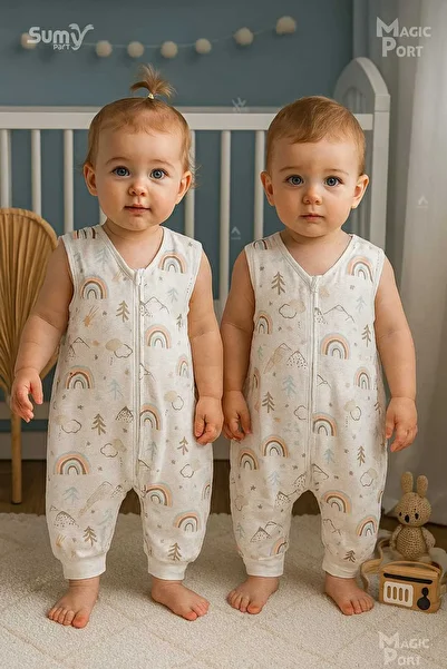 MAGIC PORT Summer Muslin Sleeping Bag, 0.5 Tog Single Layer Children's Sleeping Bag, Rainbow Patterned Baby Unisex Sleeping Bag