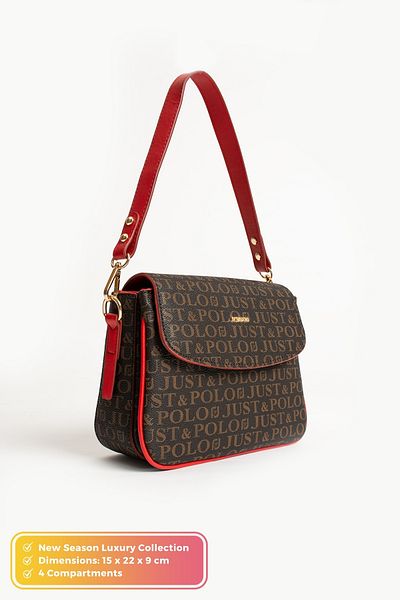 Just Polo Original Women's 4 Compartment Luxury Soft Leather Stylish Trend Shoulder Bag with Adjustable Cross Column Strap