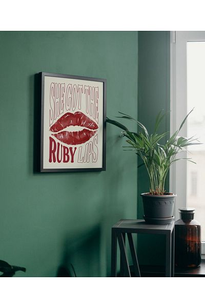 Arthopia Ruby Lips Red Artistic Pinterest Αφίσα με κορνίζα Υψηλής ποιότητας διακοσμητικό σχέδιο ζωγραφικής