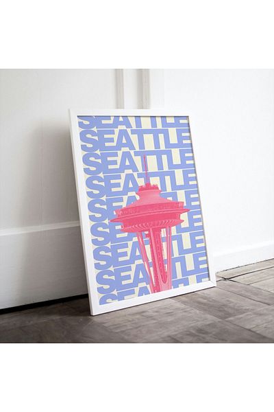 Arthopia Seattle Pink City Cities Pinterest Αφίσα με κορνίζα Υψηλής ποιότητας διακοσμητικό σχέδιο ζωγραφικής