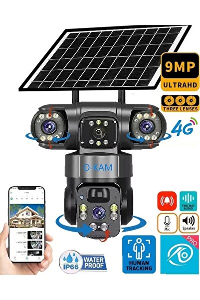 SLTECH O-Kam 9mp (3+3+3) Üç Kameralı Ultrahd 4g Güneş Enerjili Akıllı Güvenli...