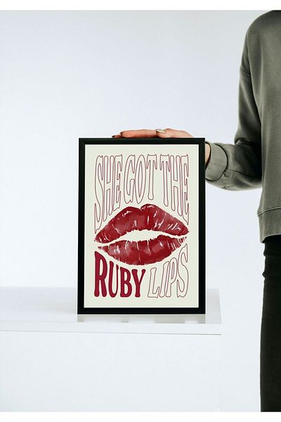 Arthopia Ruby Lips Red Artistic Pinterest Αφίσα με κορνίζα Υψηλής ποιότητας διακοσμητικό σχέδιο ζωγραφικής