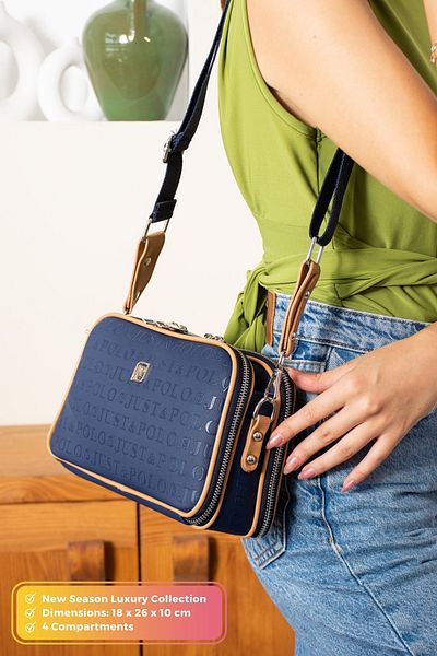 Just Polo Original Women's New Season 4 Compartment Luxury Soft Leather Adjustable Cross Column Strap Shoulder Bag
