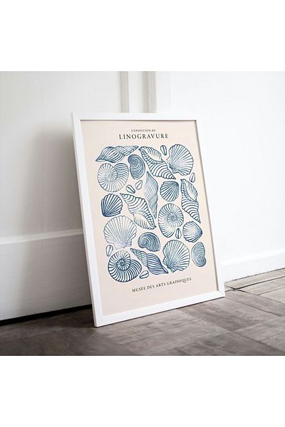 Arthopia Summer Vibe Blue Seashells Minimal Banner Pinterest Αφίσα με κορνίζα ζωγραφικής καλλιτεχνικής σχεδίασης