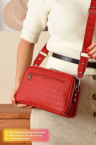 Just Polo Original Women's New Season 4 Compartment Luxury Soft Leather Adjustable Cross Column Strap Shoulder Bag